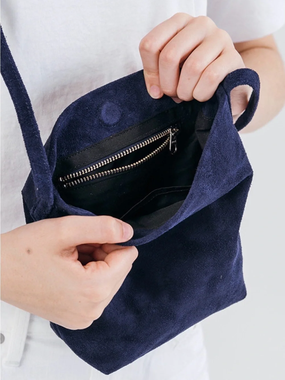 BAGGU Midnight Suede Crossbody Bag in Navy